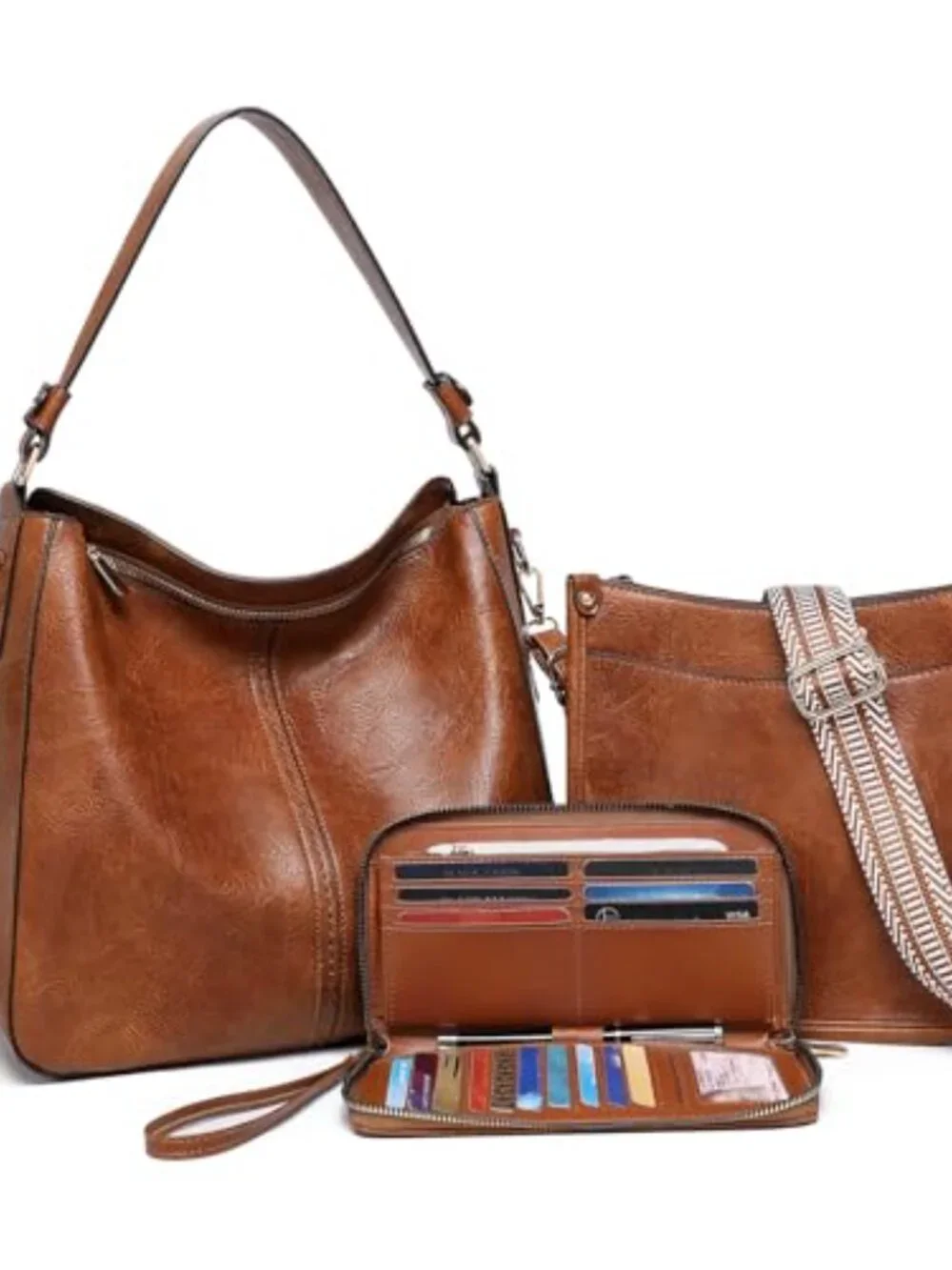 3pc Crossbody Bag Set Large Faux Leather Purse Shoulder Tote Wallet Set
